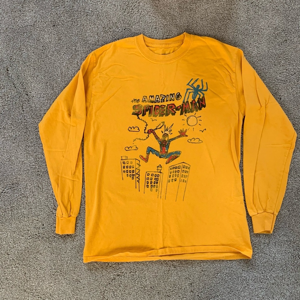 yellow spider-man graphic tee hand drawn marvel